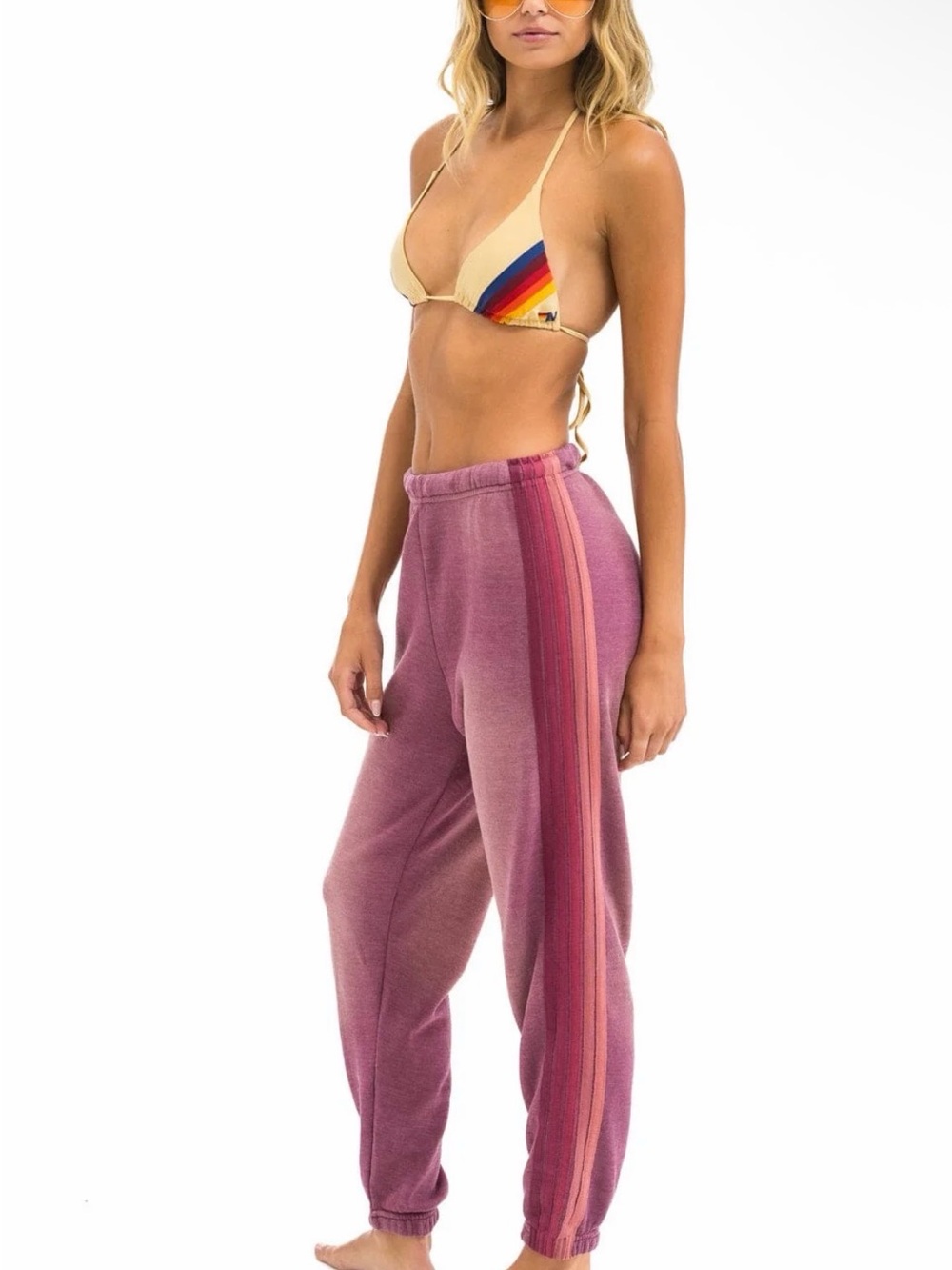 Aviator  Nation 5 STRIPE SWEATPANTS - FADED BERRY